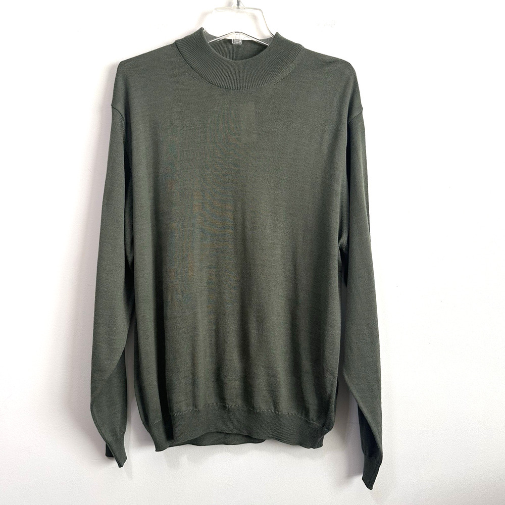 Murano Olive Green Mock Neck Sweater Mens L Long Sleeve‎ Italy Wool Blend NEW